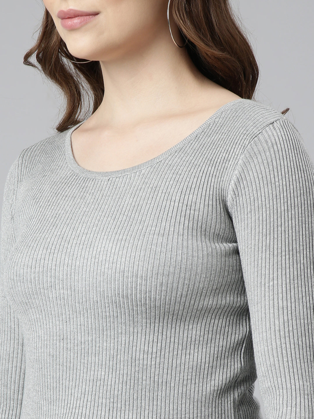 Women Grey Solid Fitted Top