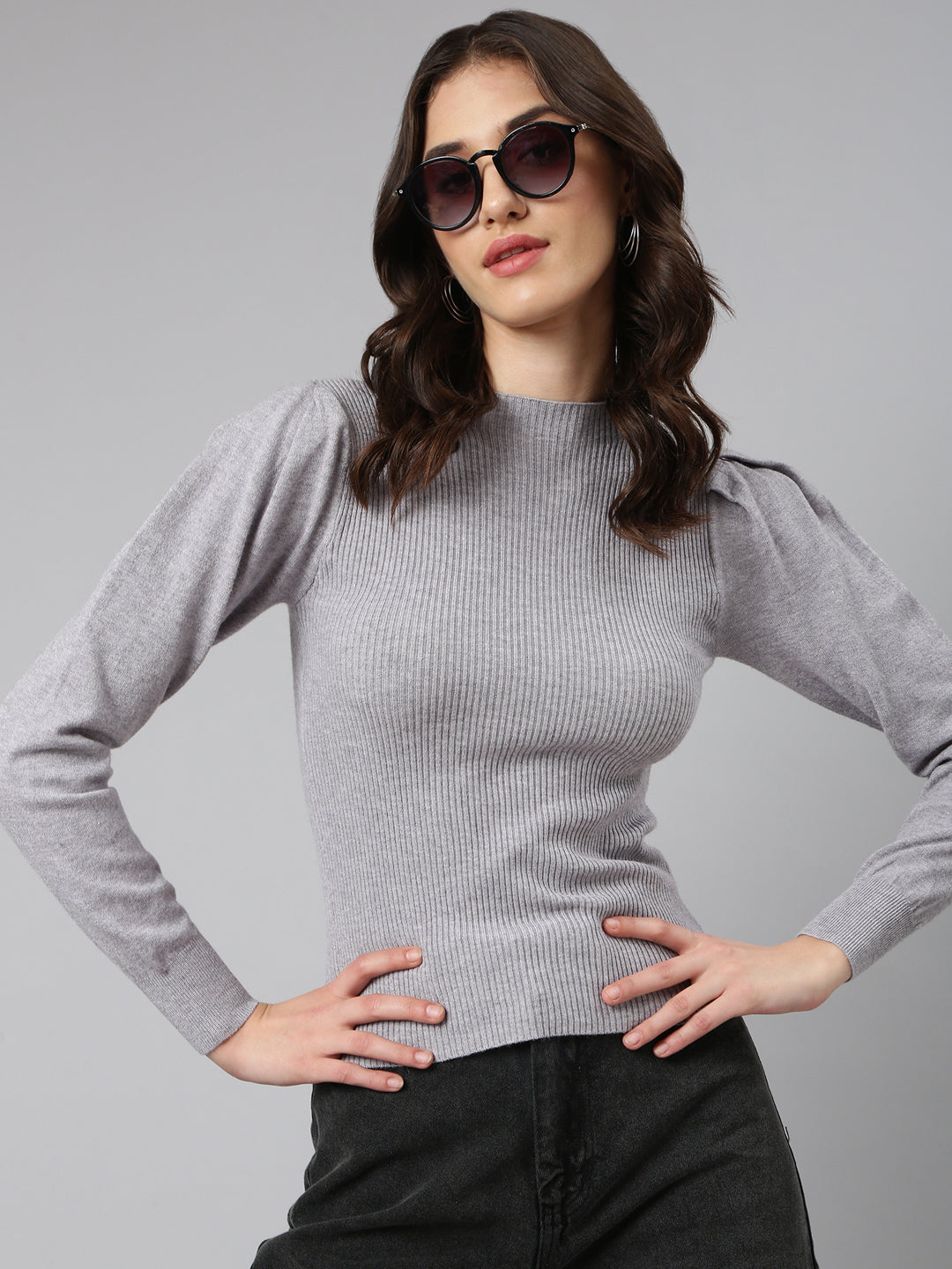 Women Grey Solid Top