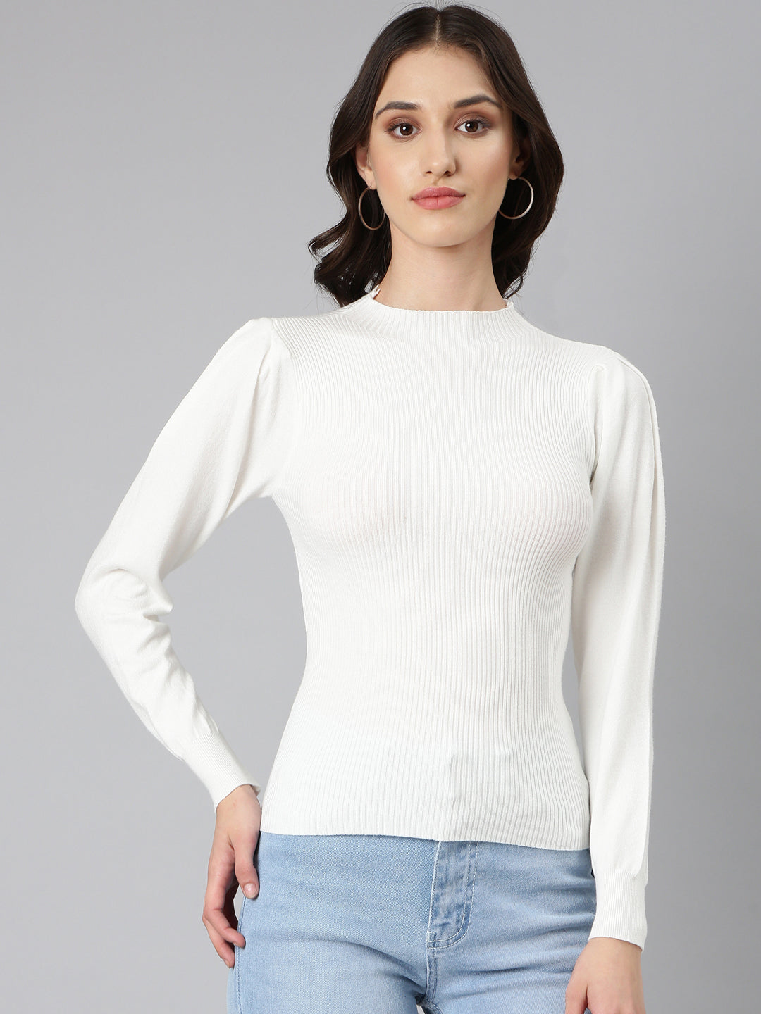 Women White Solid Top