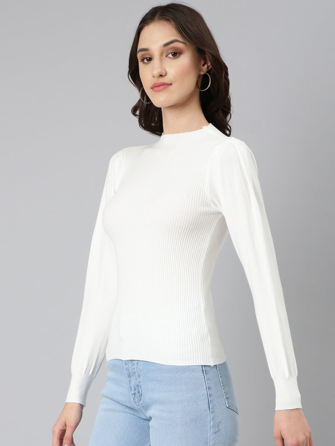 Women White Solid Top