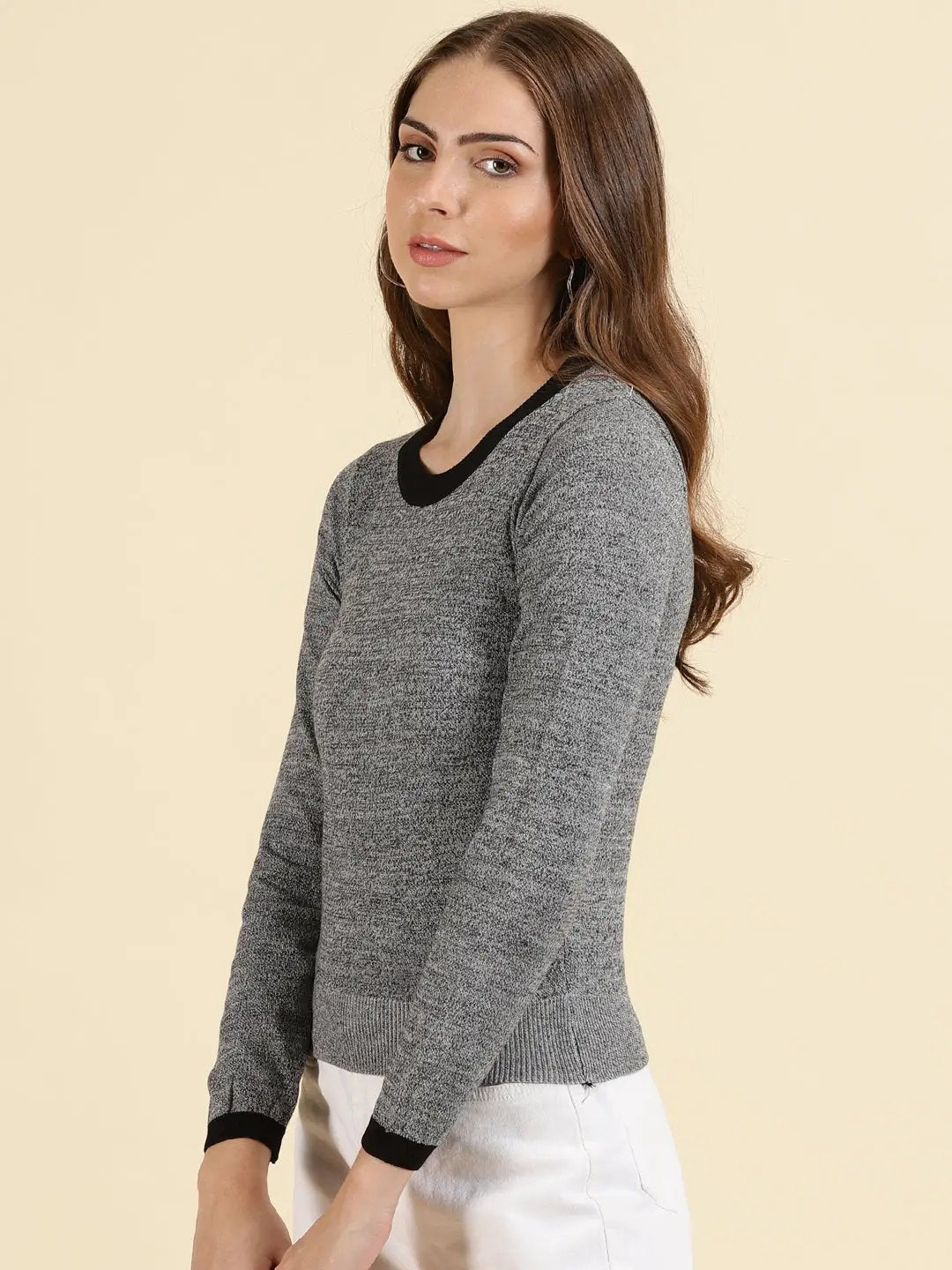Women's Grey Melange Solid Top