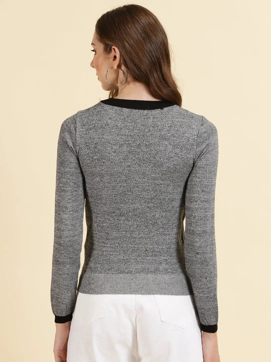Women's Grey Melange Solid Top