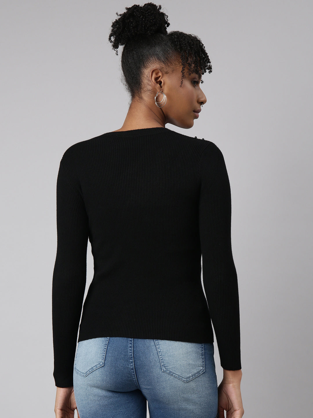 Women Black Solid Fitted Top