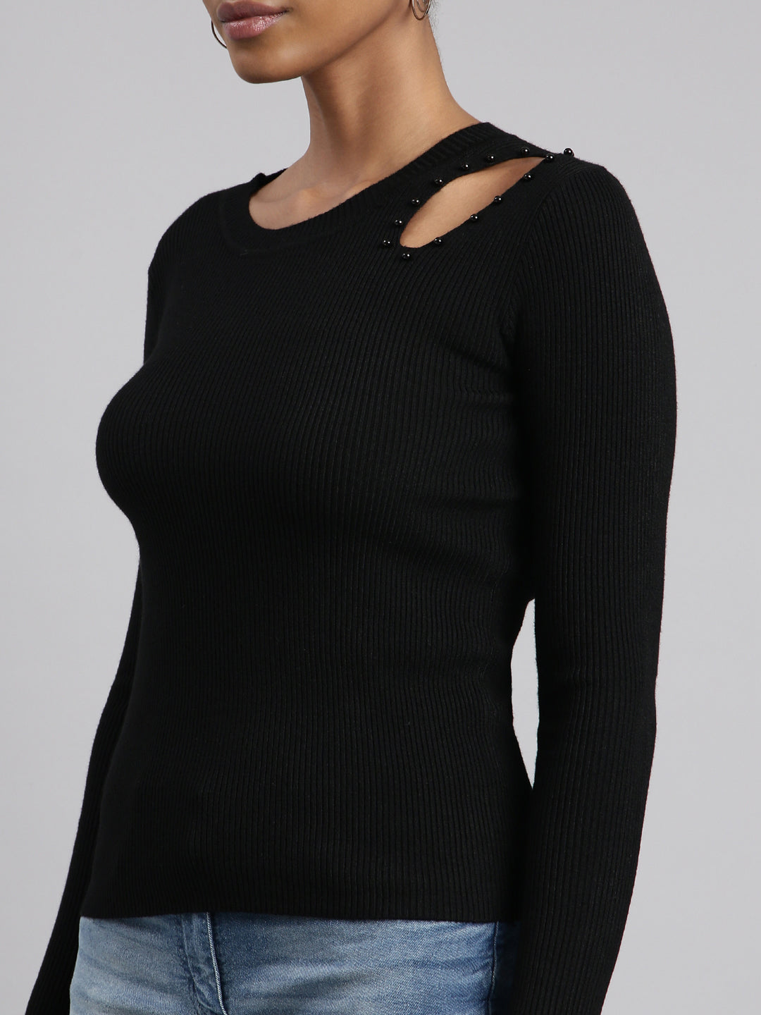 Women Black Solid Fitted Top