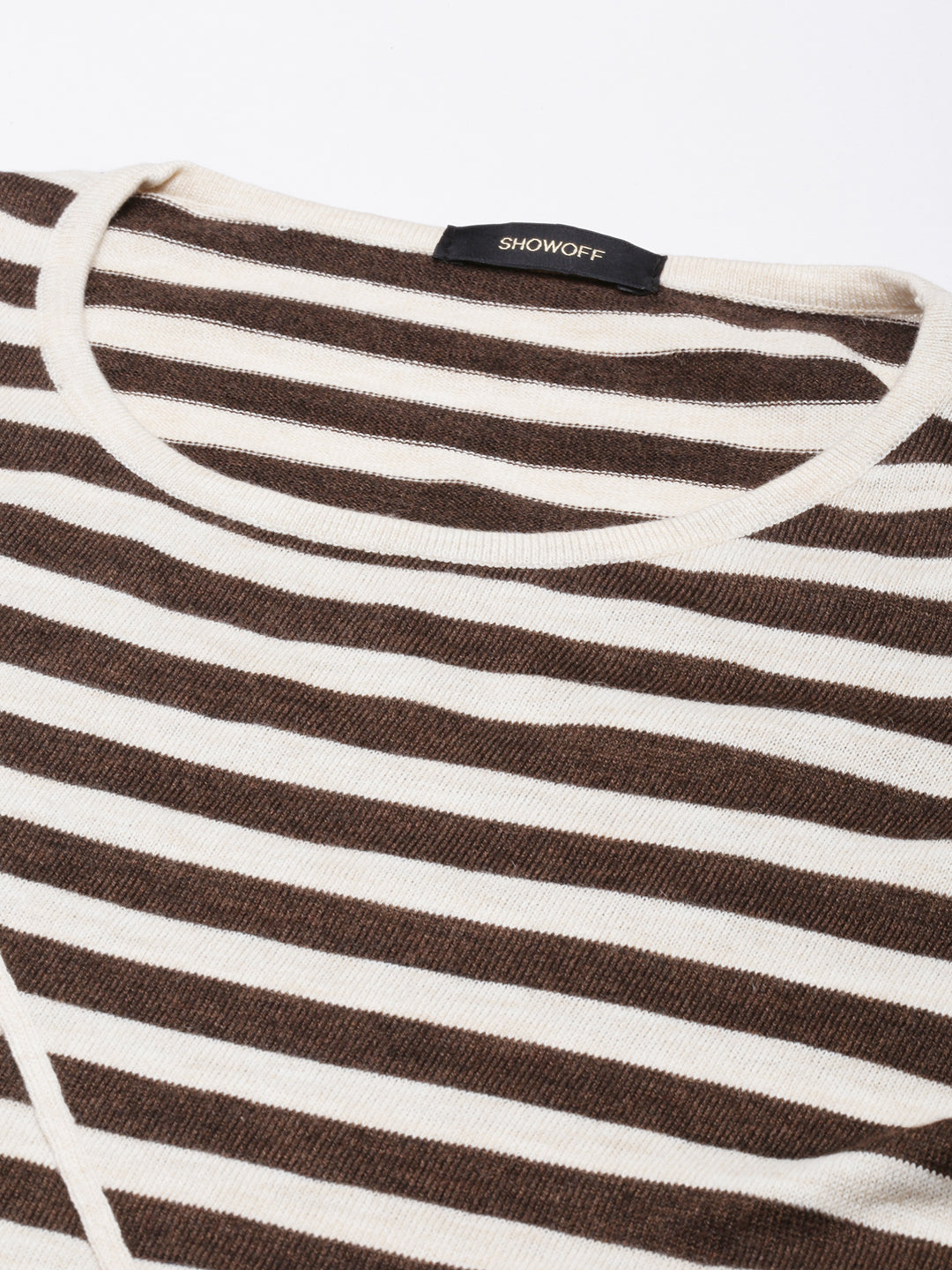 Women Brown Horizontal Stripes Fitted Top