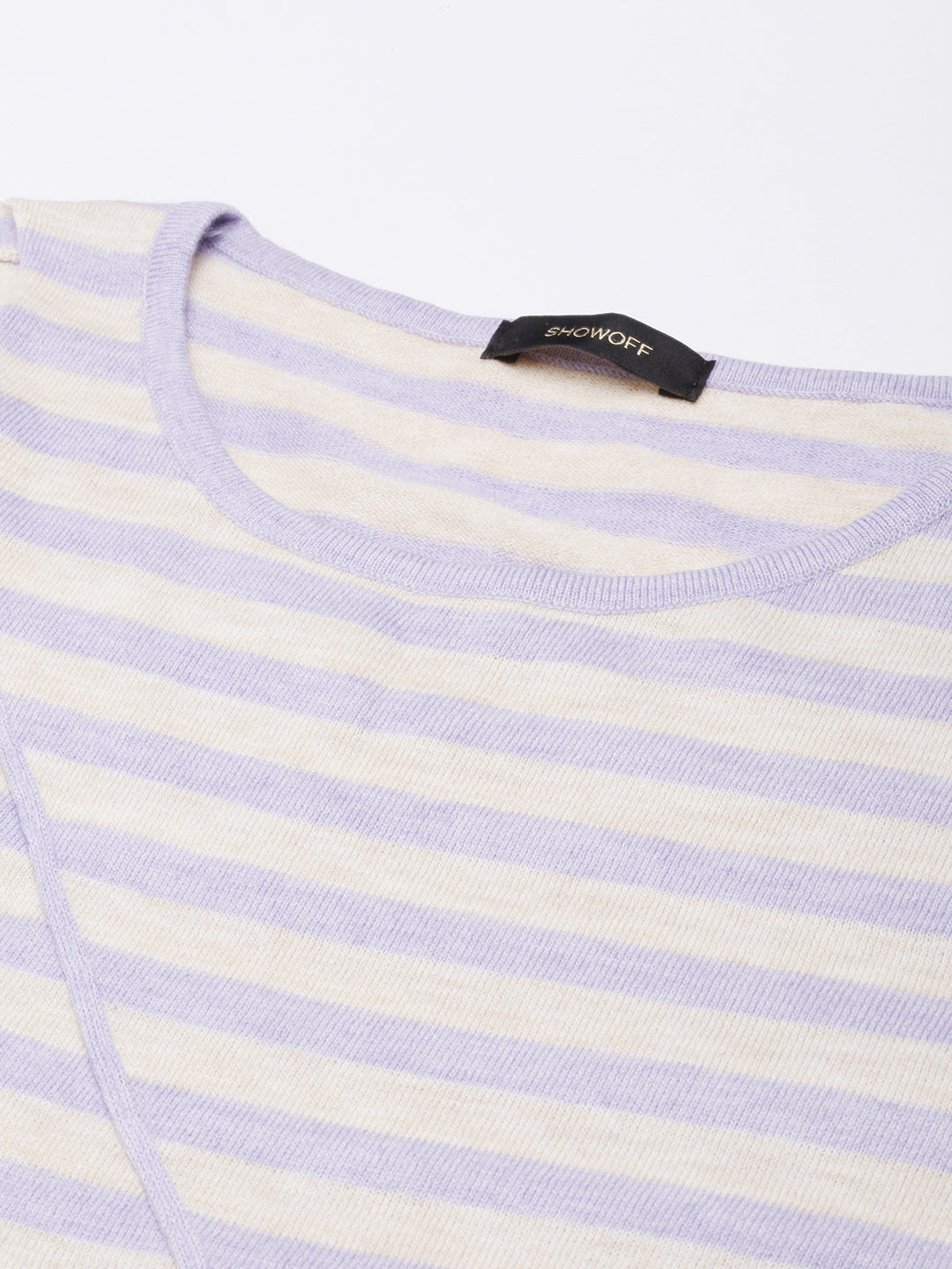 Women Lavender Horizontal Stripes Fitted Top