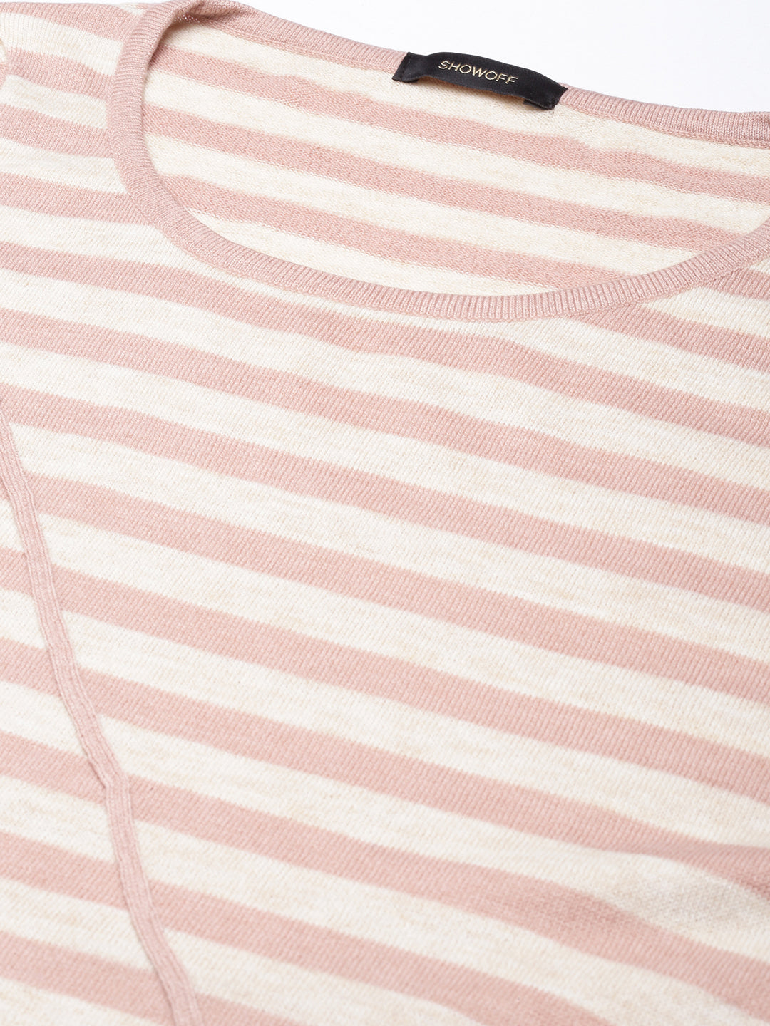 Women Peach Horizontal Stripes Fitted Top