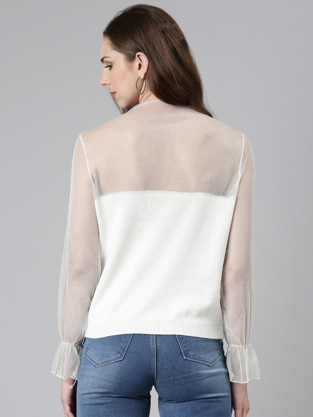 Women High Neck Solid Regular White Top