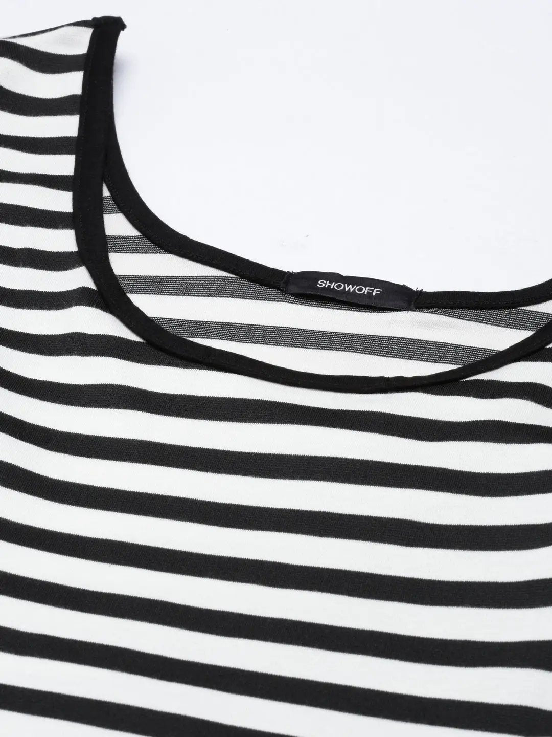 Women's Square Neck Striped Regular Sleeves Fitted White Top