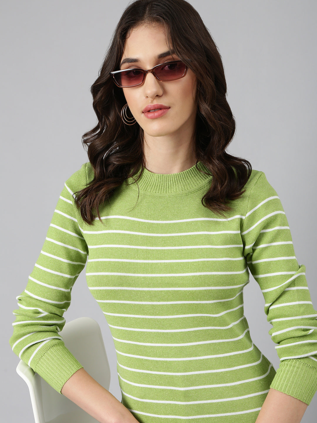 Women Green Striped Top