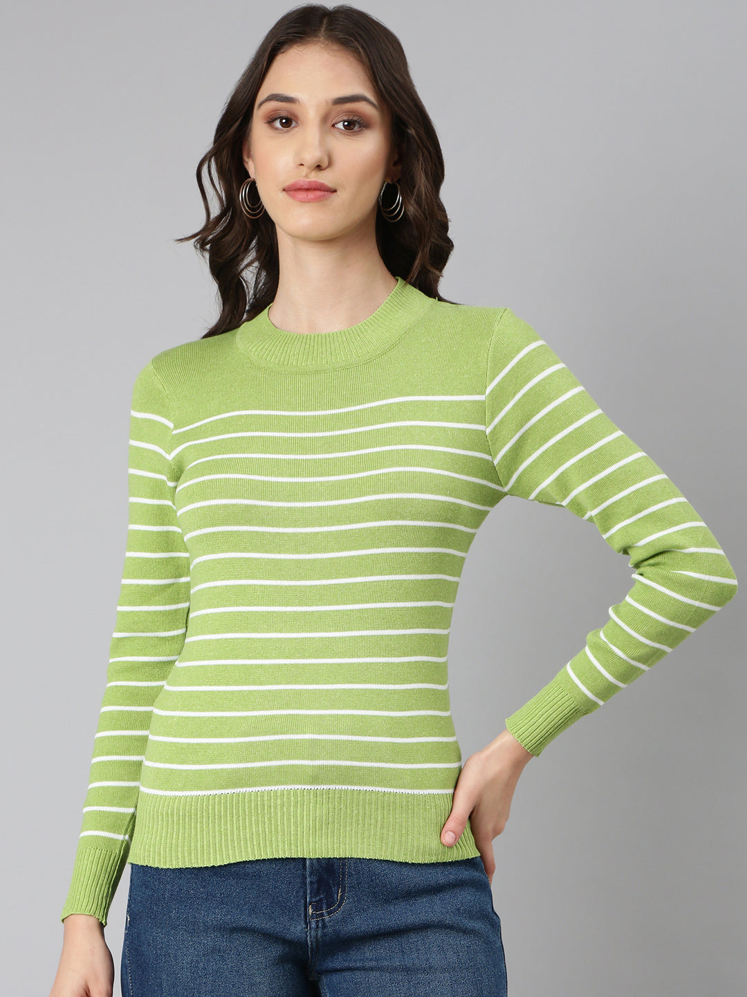 Women Green Striped Top