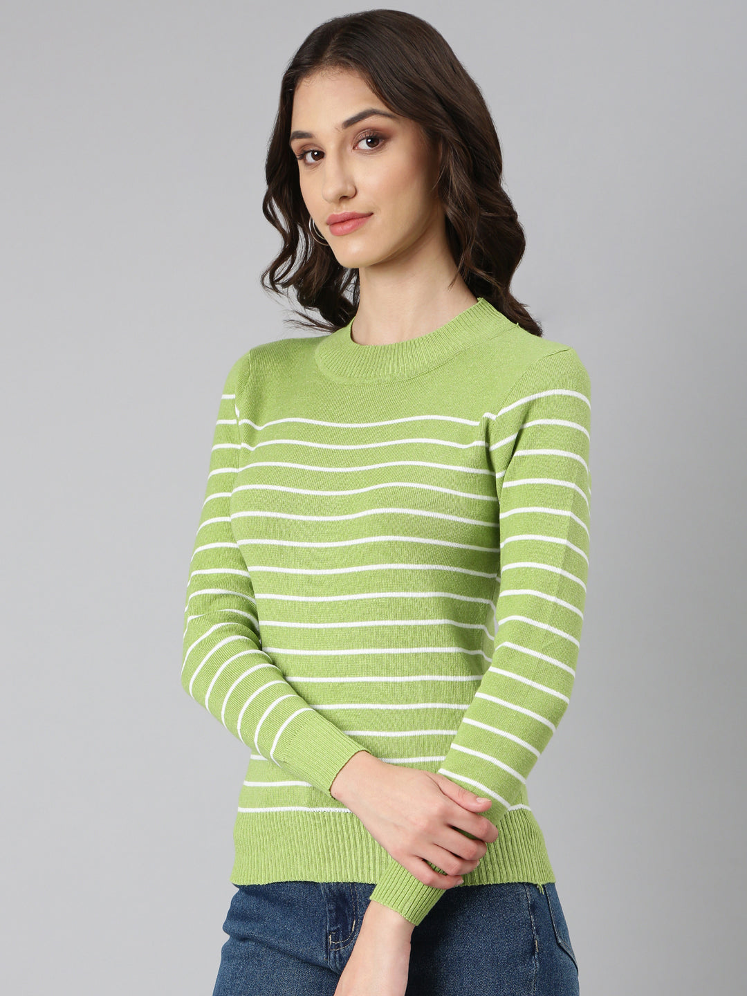 Women Green Striped Top