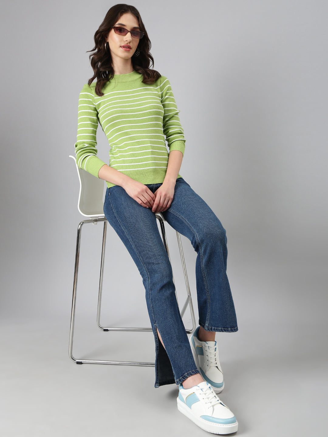 Women Green Striped Top