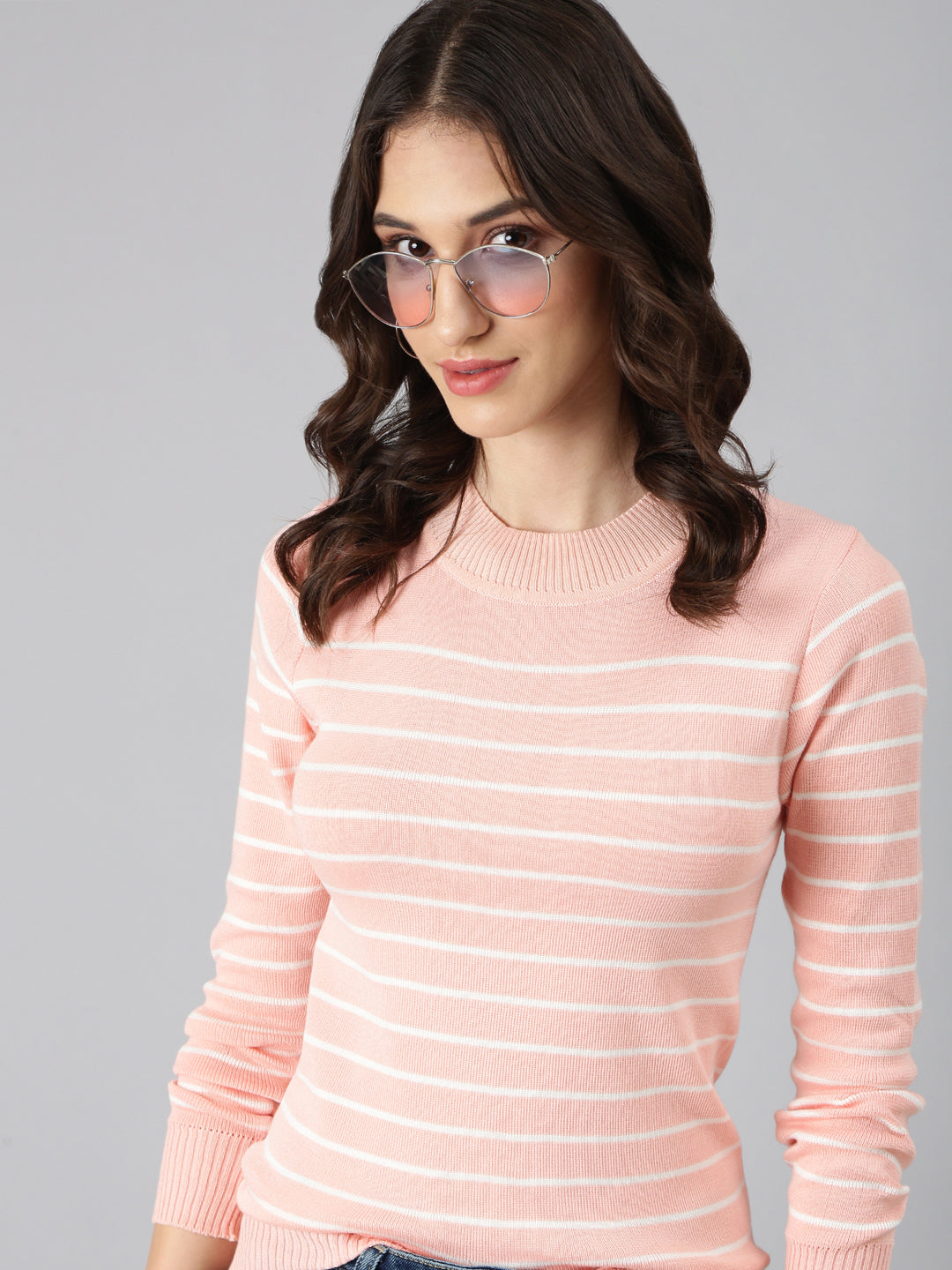 Women Peach Striped Top