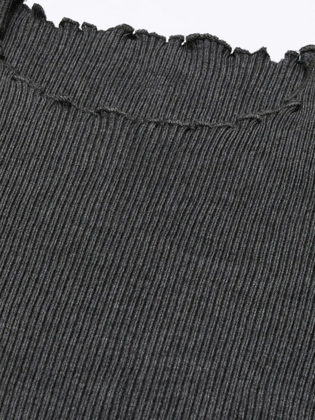 Women's Boat Neck Solid Regular Sleeves Fitted Grey Top