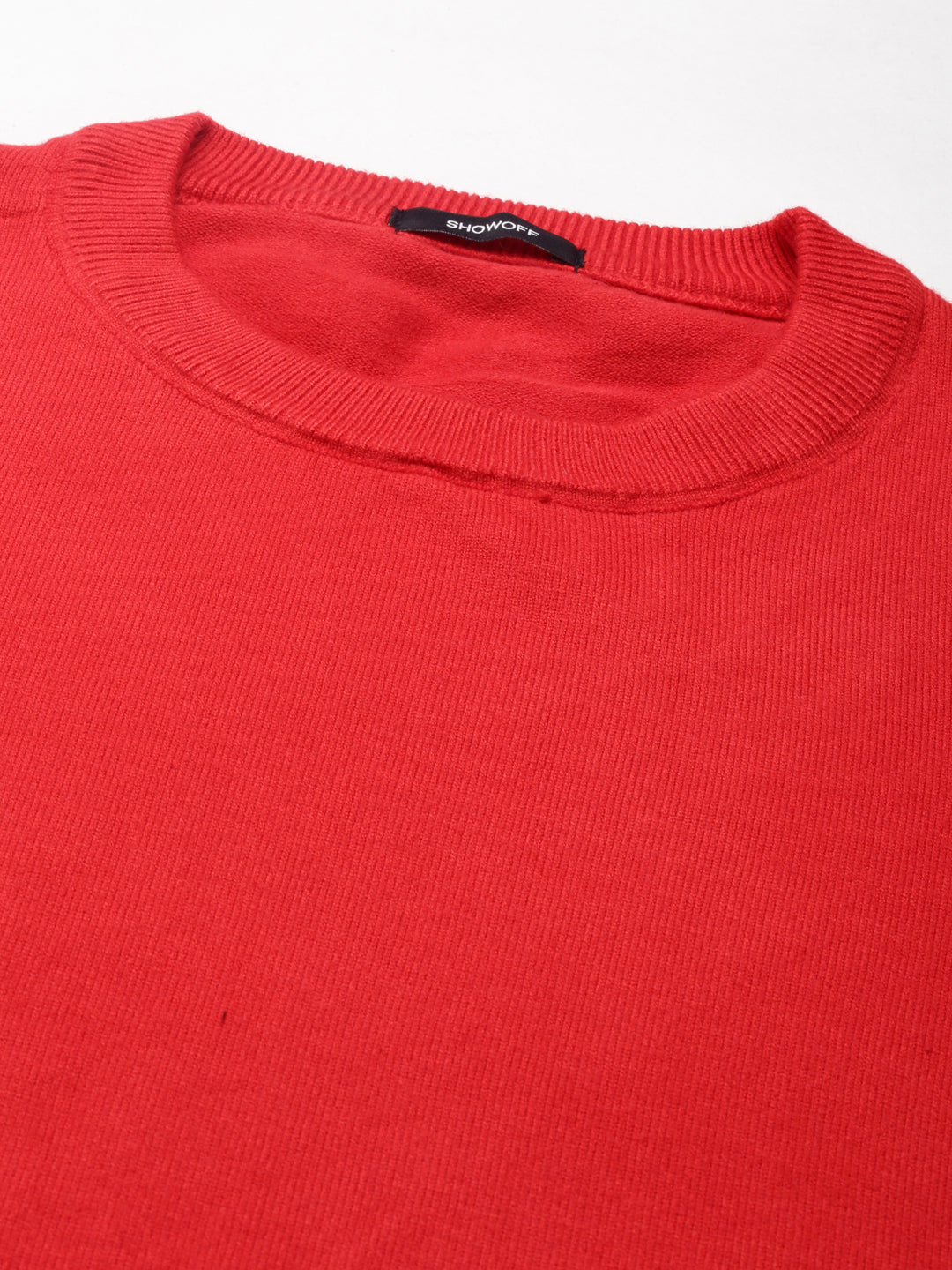 Round Neck Solid Regular Sleeves Fitted Red Top