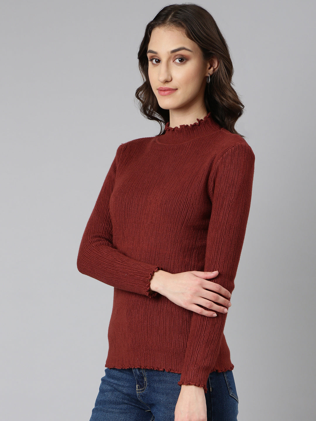 Women Brown Solid Pullover