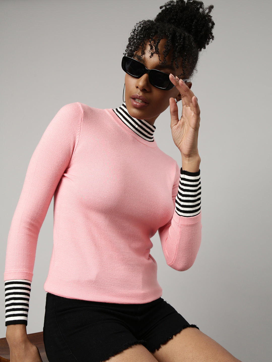 Women Peach Solid Fitted Top