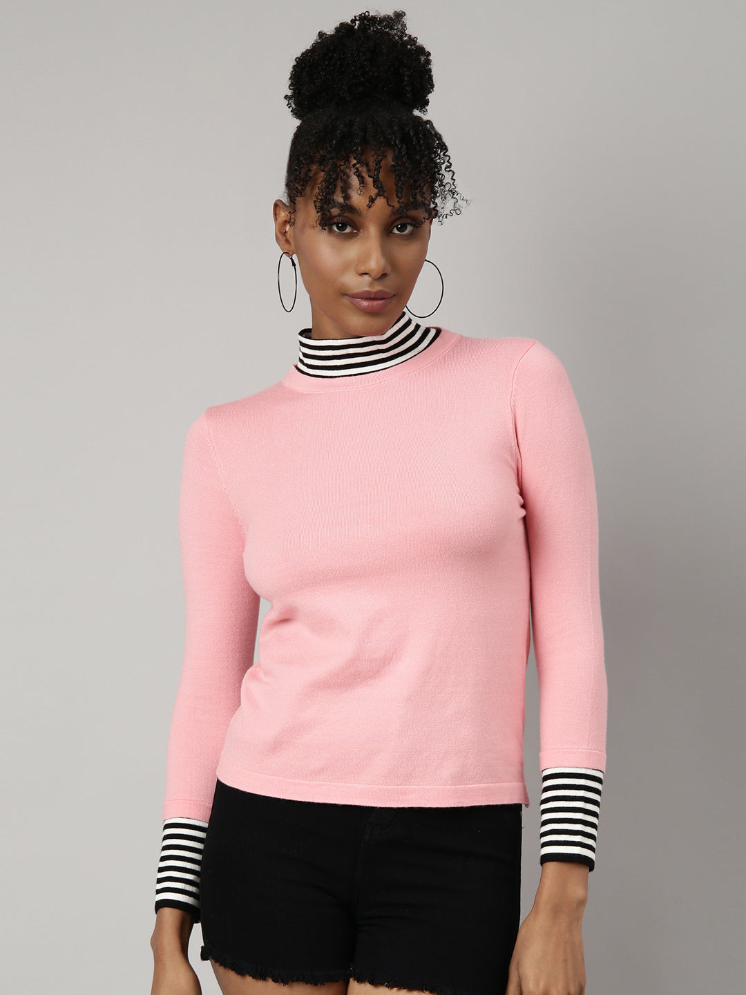 Women Peach Solid Fitted Top