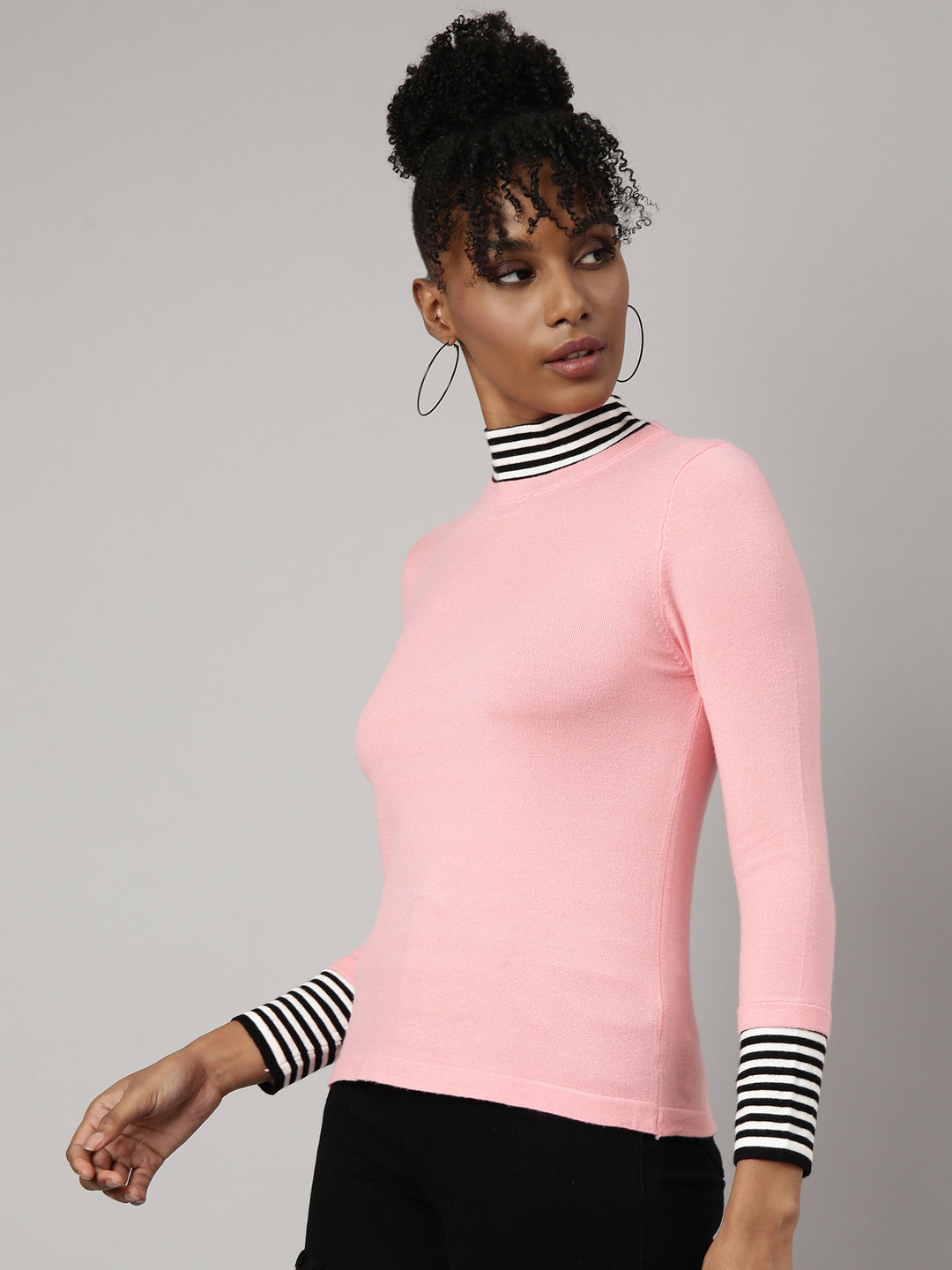 Women Peach Solid Fitted Top