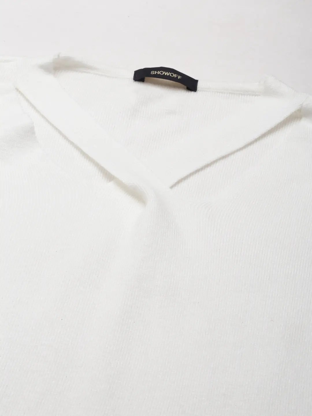Women's V-Neck Solid White Fitted Regular Top