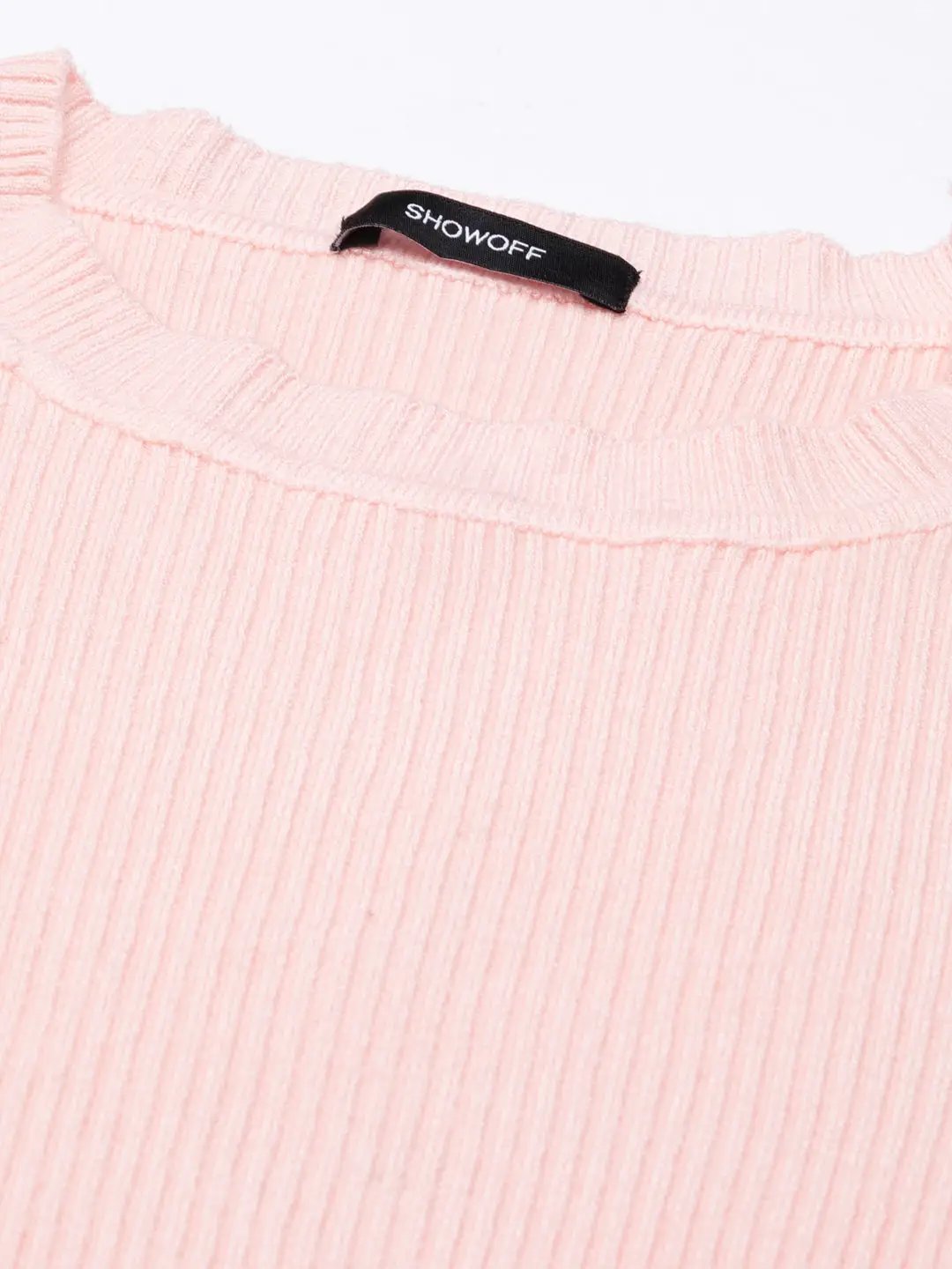 Women's Round Neck Solid Regular Peach Top