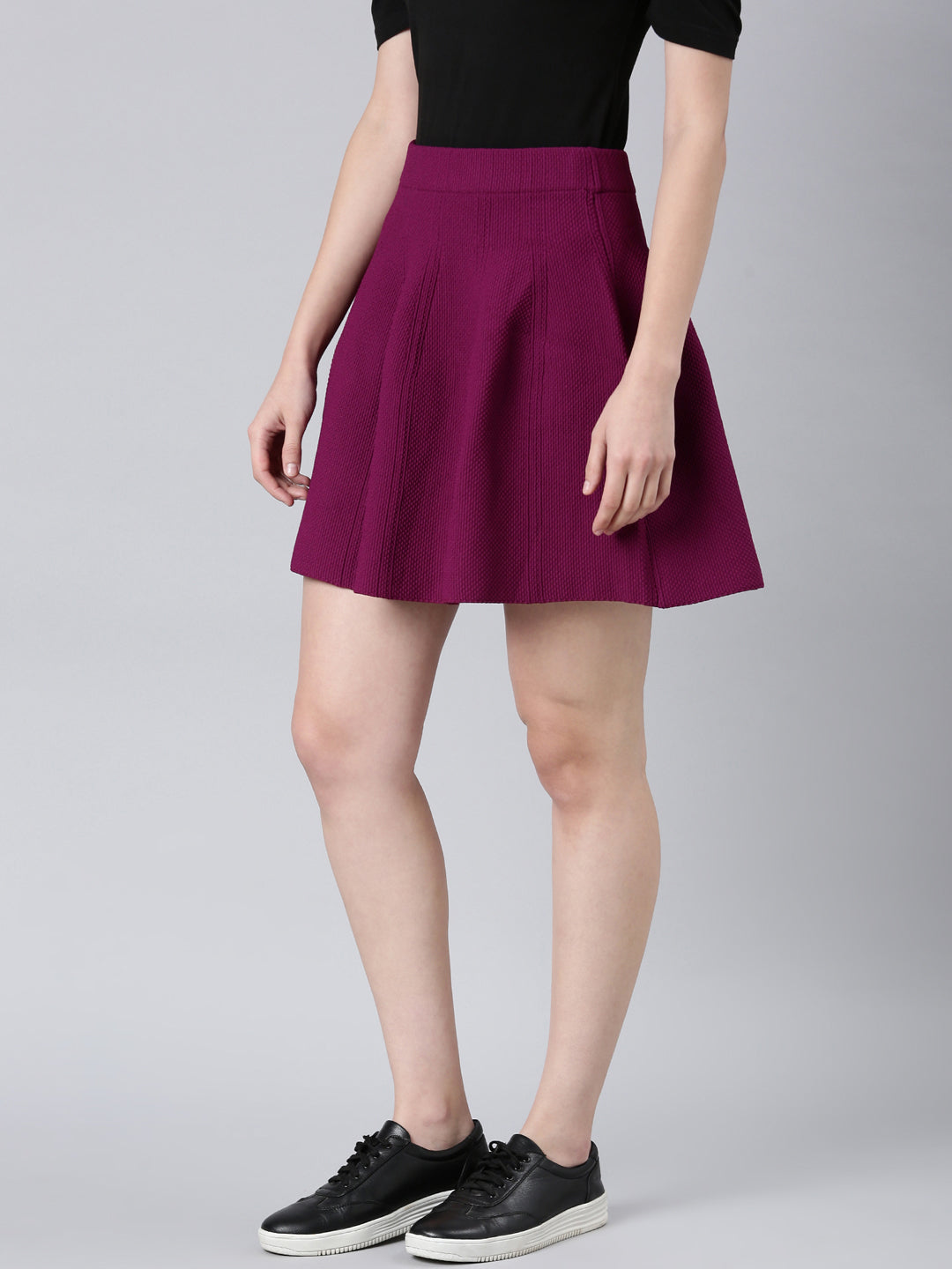 Women's Purple Solid Flared Skirt