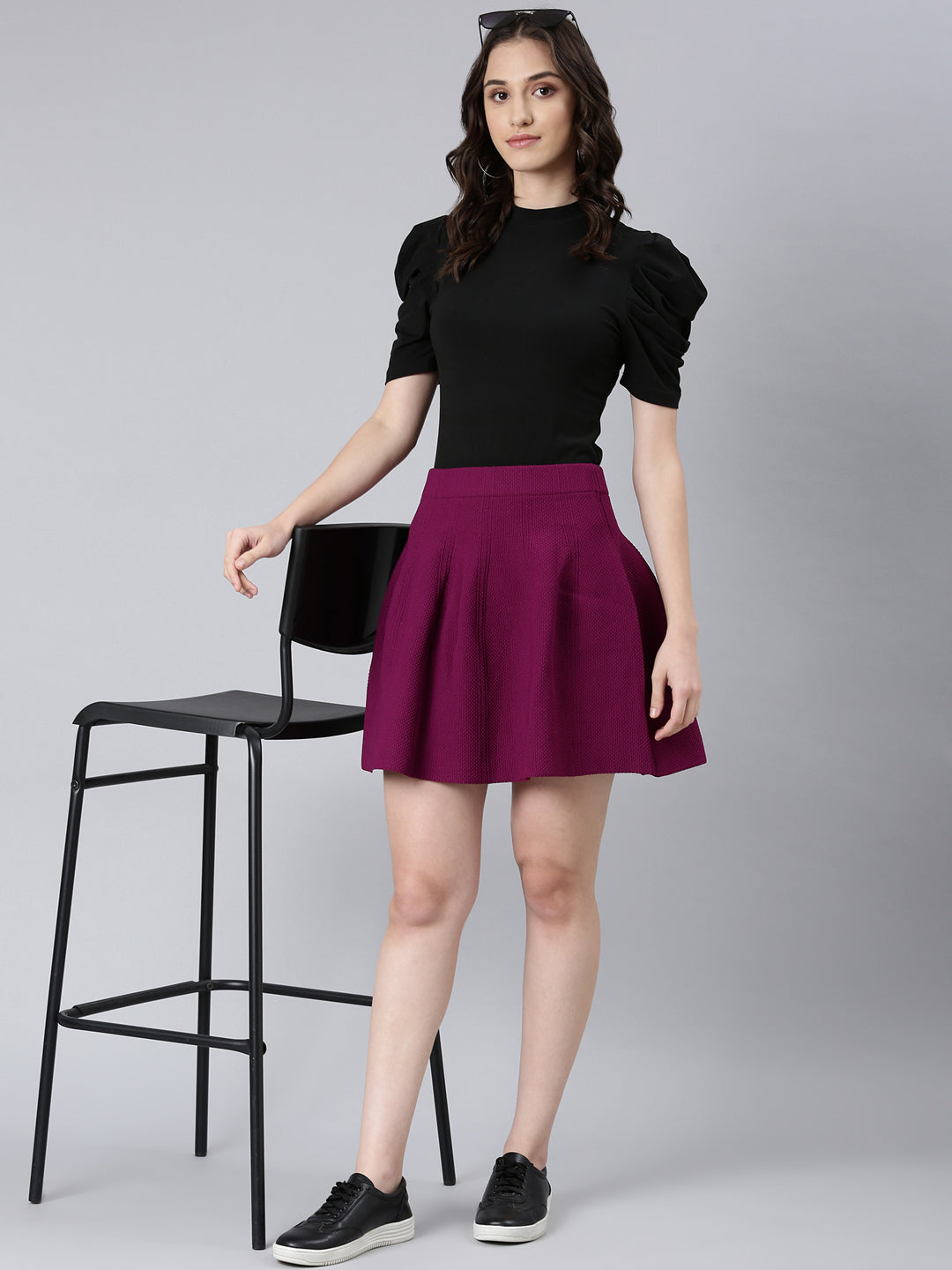 Women's Purple Solid Flared Skirt