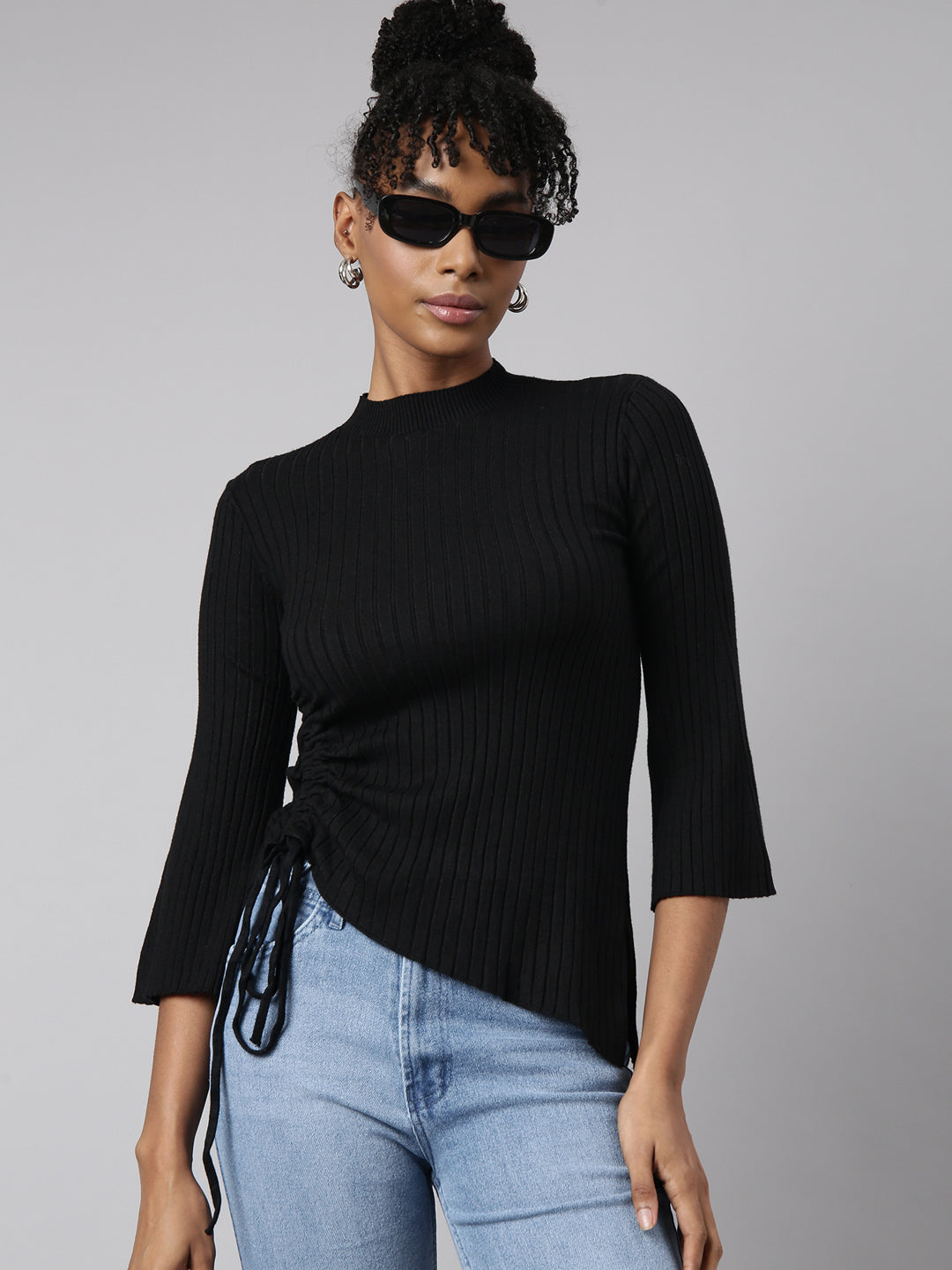 Women Black Solid Fitted Top