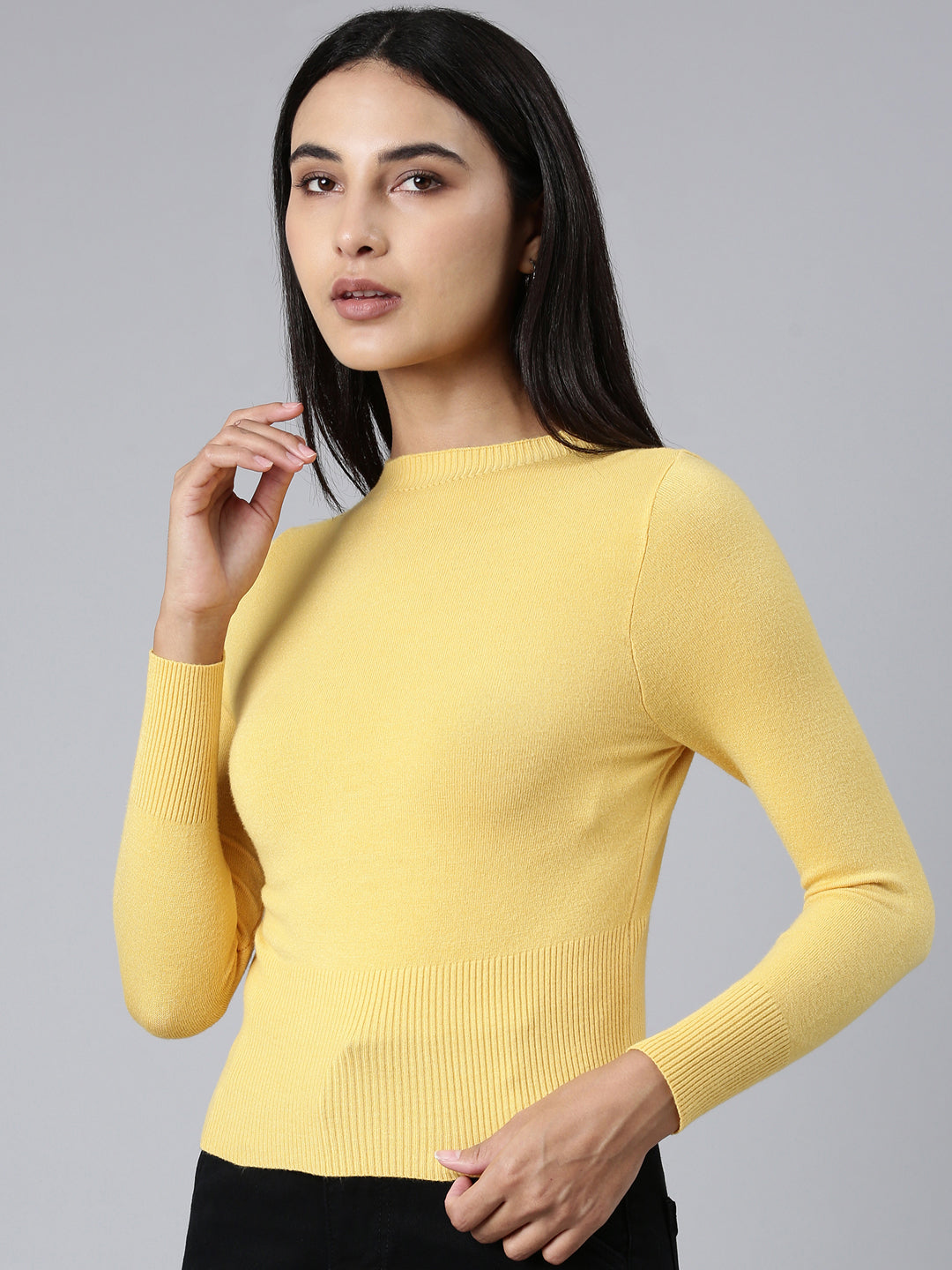 Women Yellow Solid Top