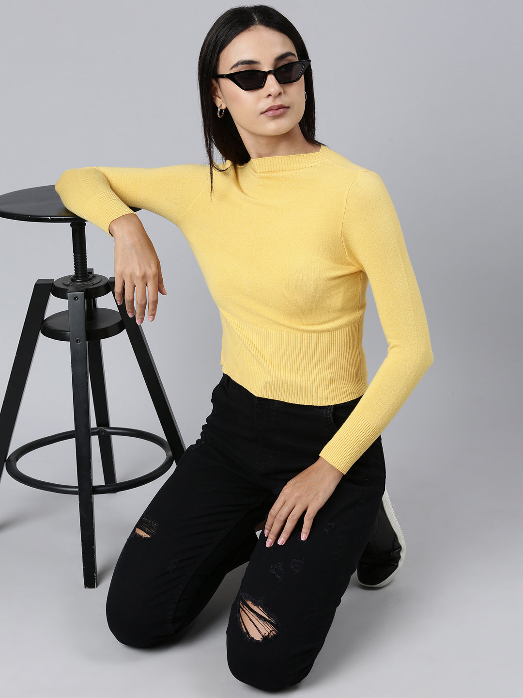 Women Yellow Solid Top