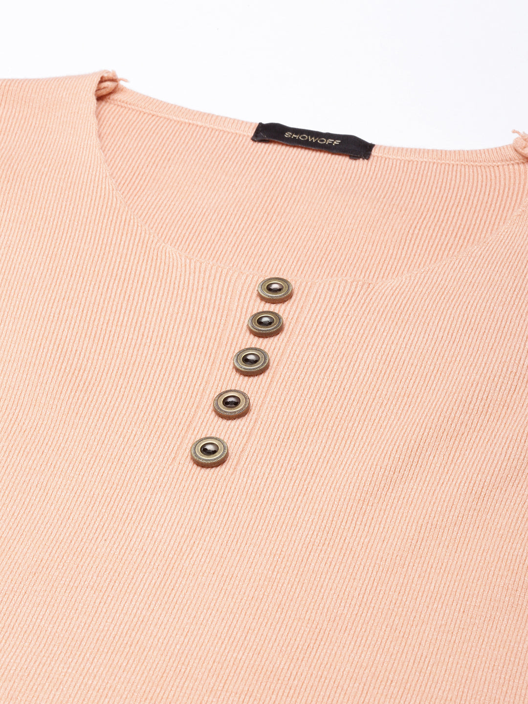 Women Peach Solid Fitted Top