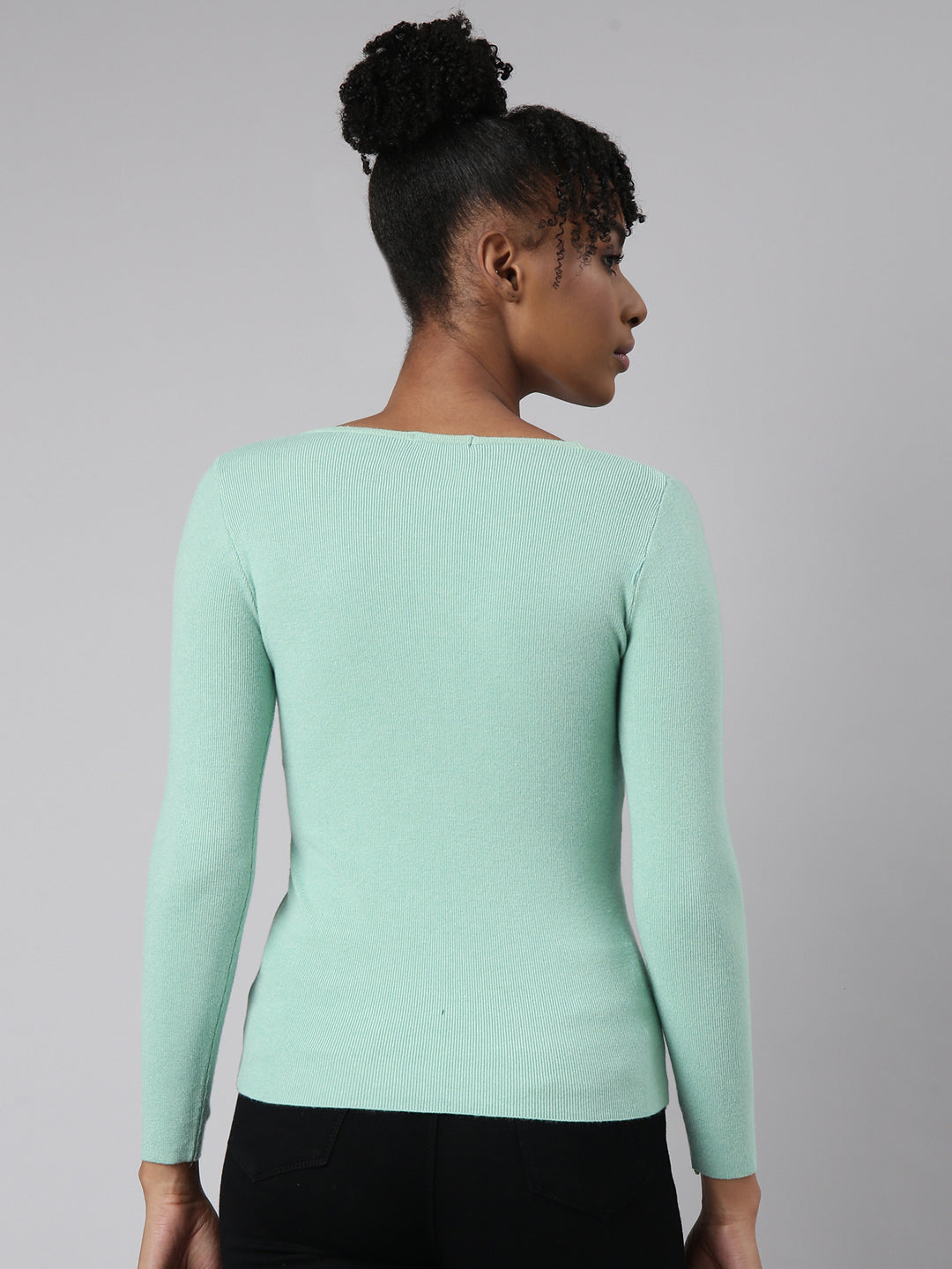 Women Sea Green Solid Fitted Top