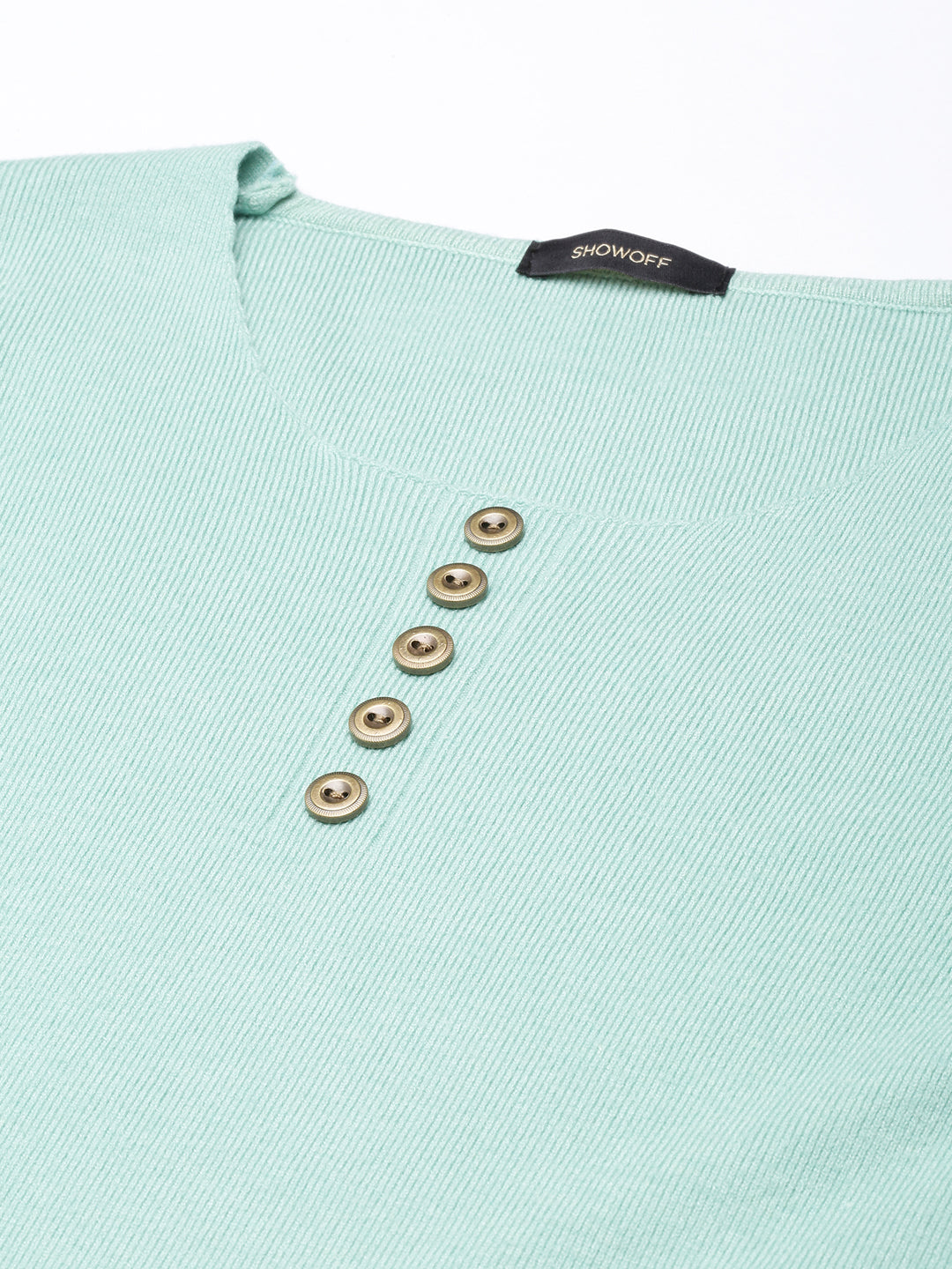 Women Sea Green Solid Fitted Top