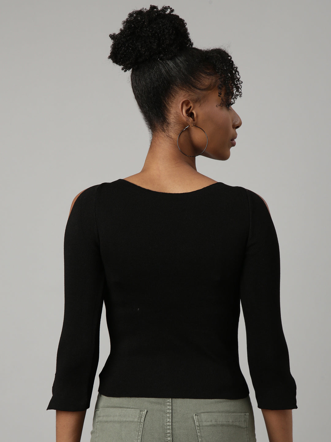 Women Black Solid Fitted Top