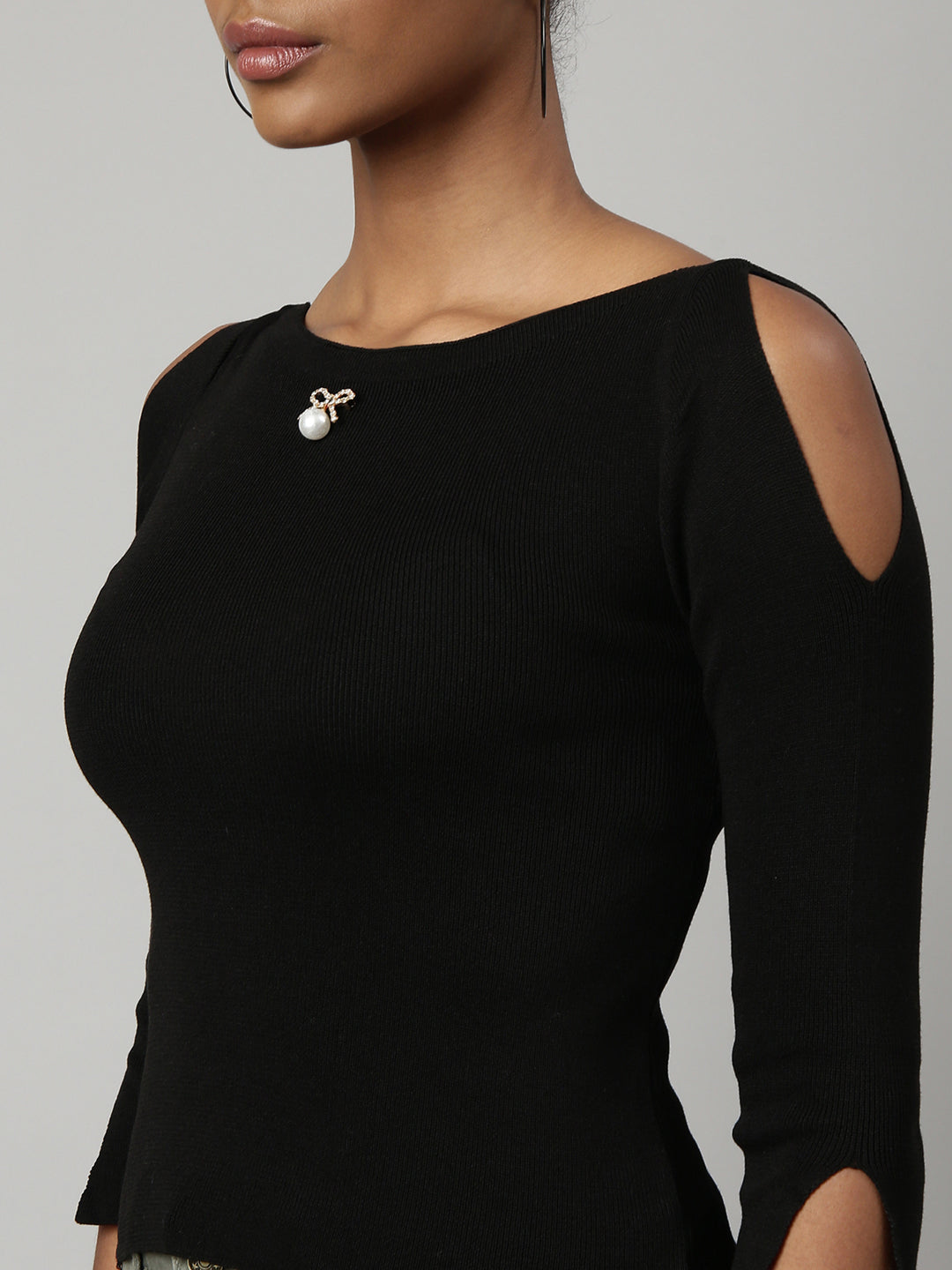 Women Black Solid Fitted Top