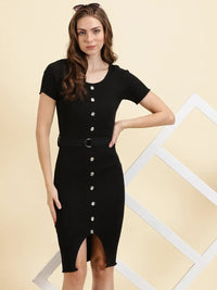 Women's Black Solid Bodycon Dress