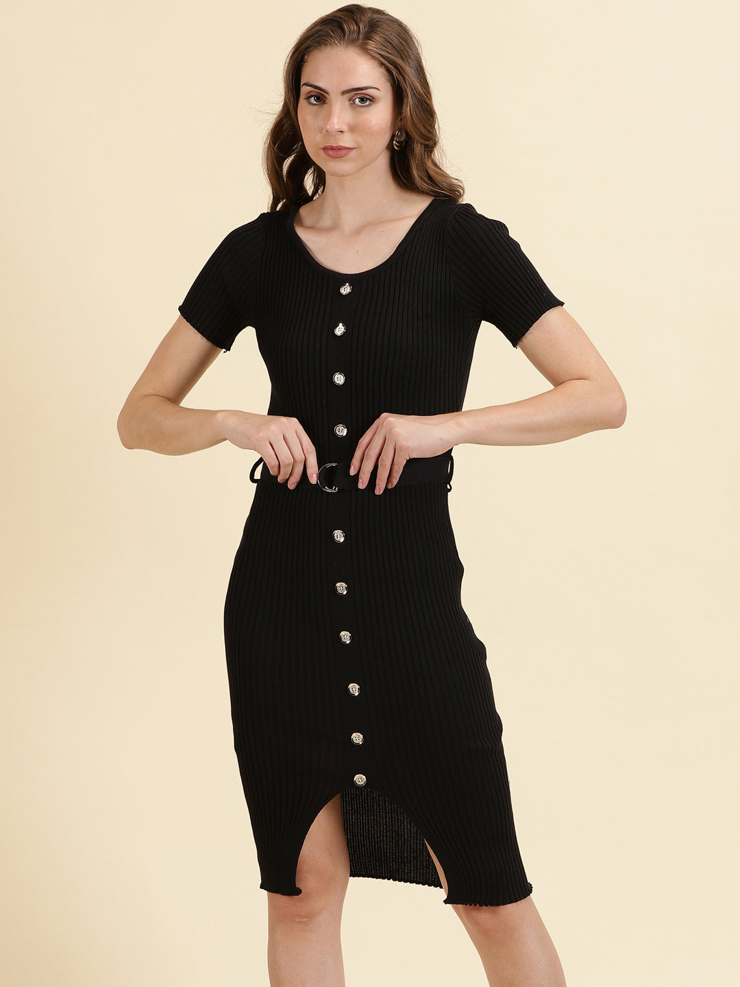 Women's Black Solid Bodycon Dress