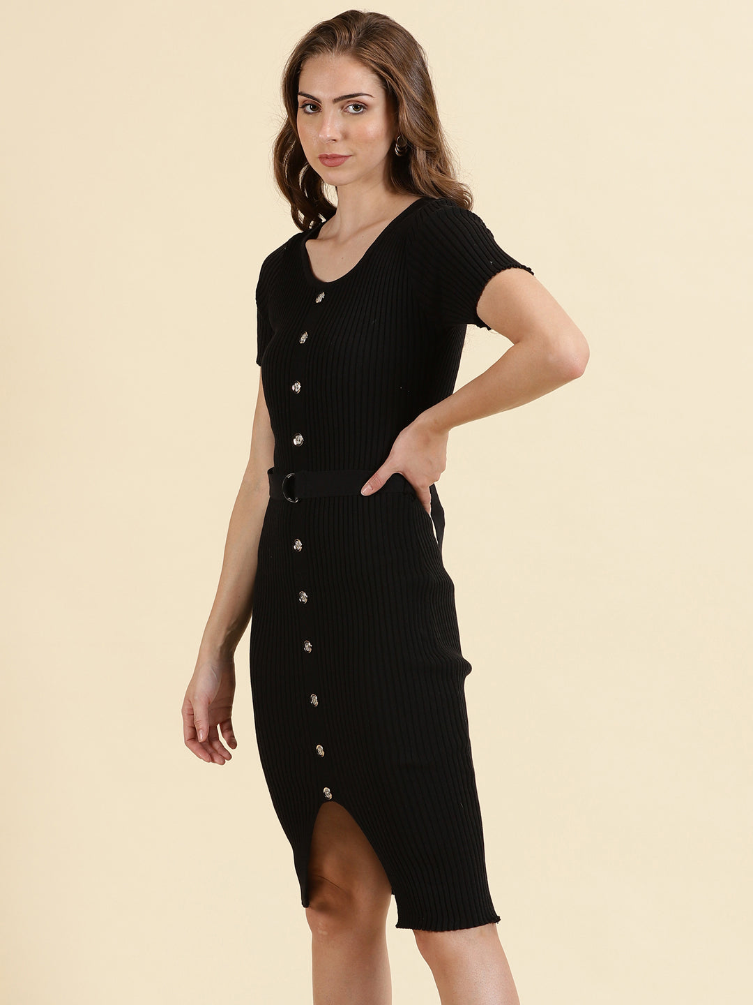 Women's Black Solid Bodycon Dress