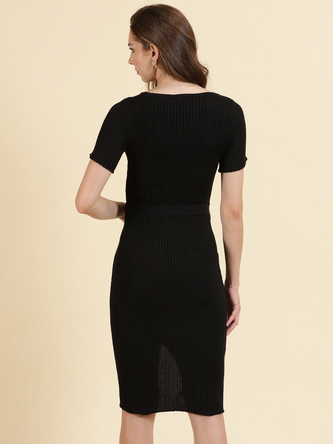 Women's Black Solid Bodycon Dress