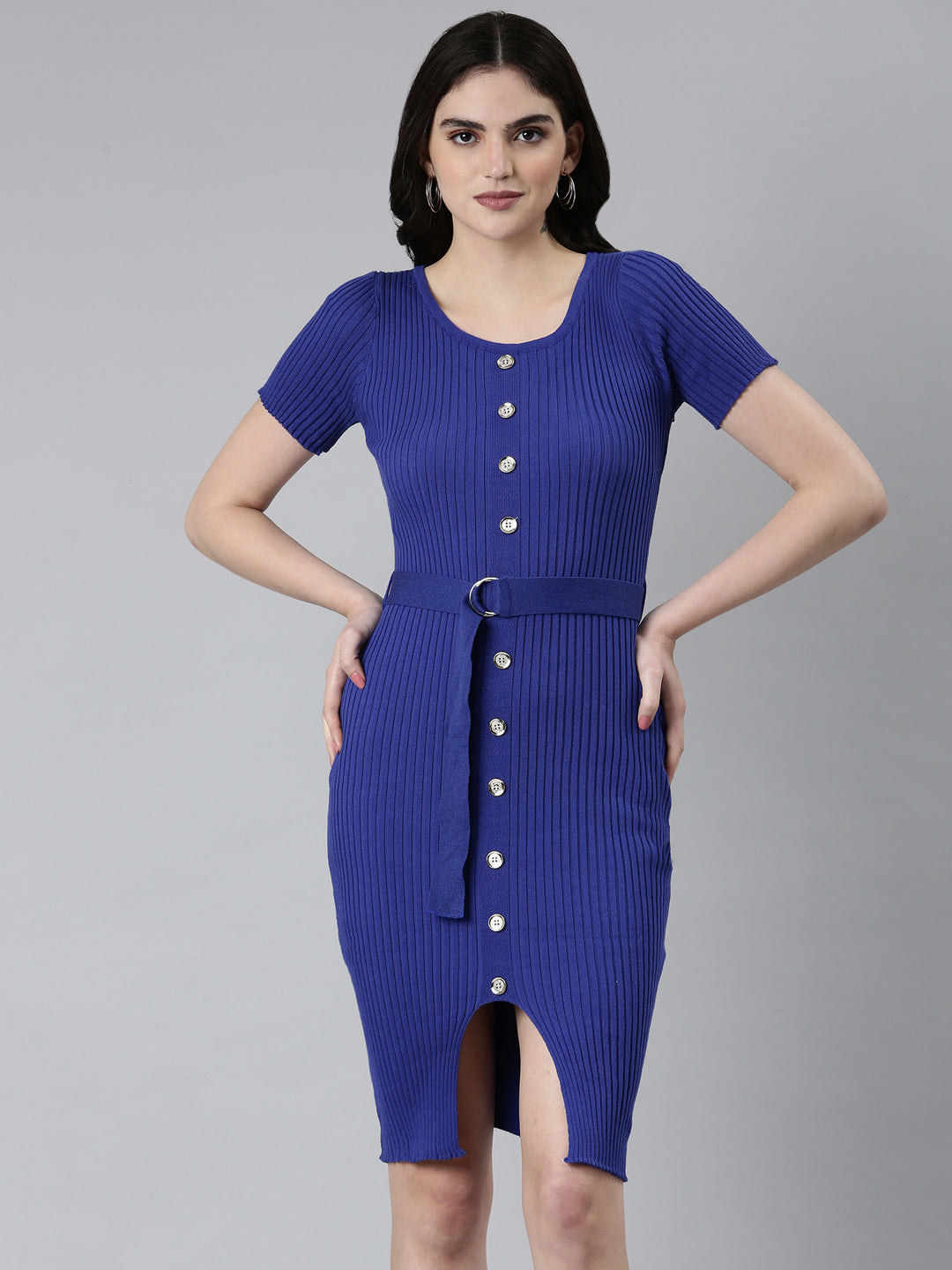 Women Blue Solid Bodycon Dress