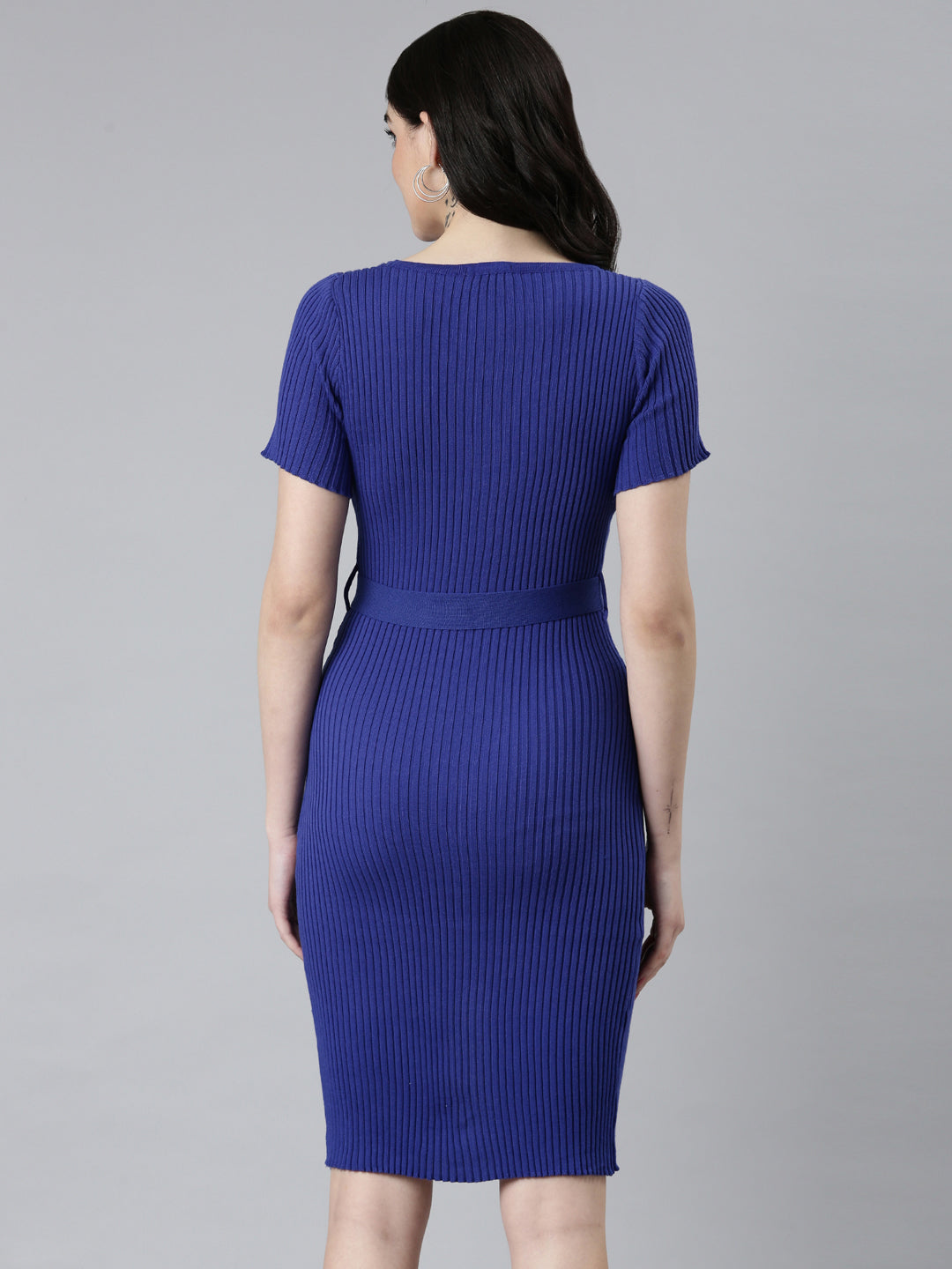 Women Blue Solid Bodycon Dress