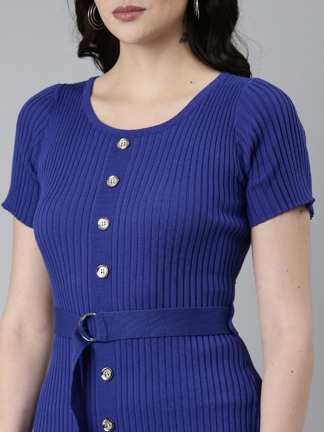 Women Blue Solid Bodycon Dress