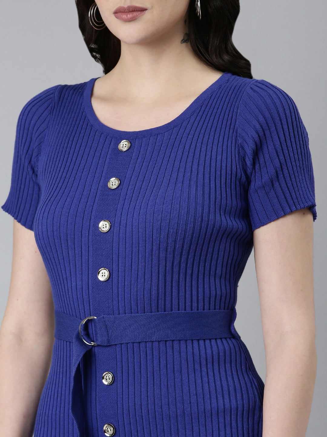 Women Blue Solid Bodycon Dress