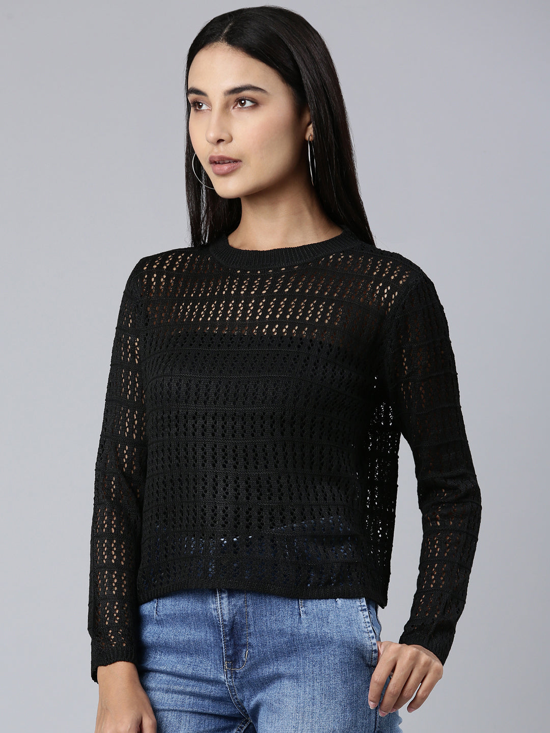 Women Black Textured Crop Top