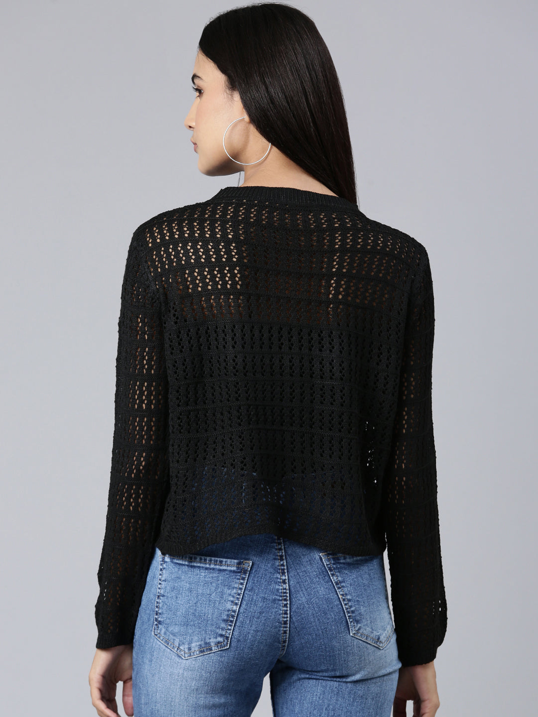 Women Black Textured Crop Top