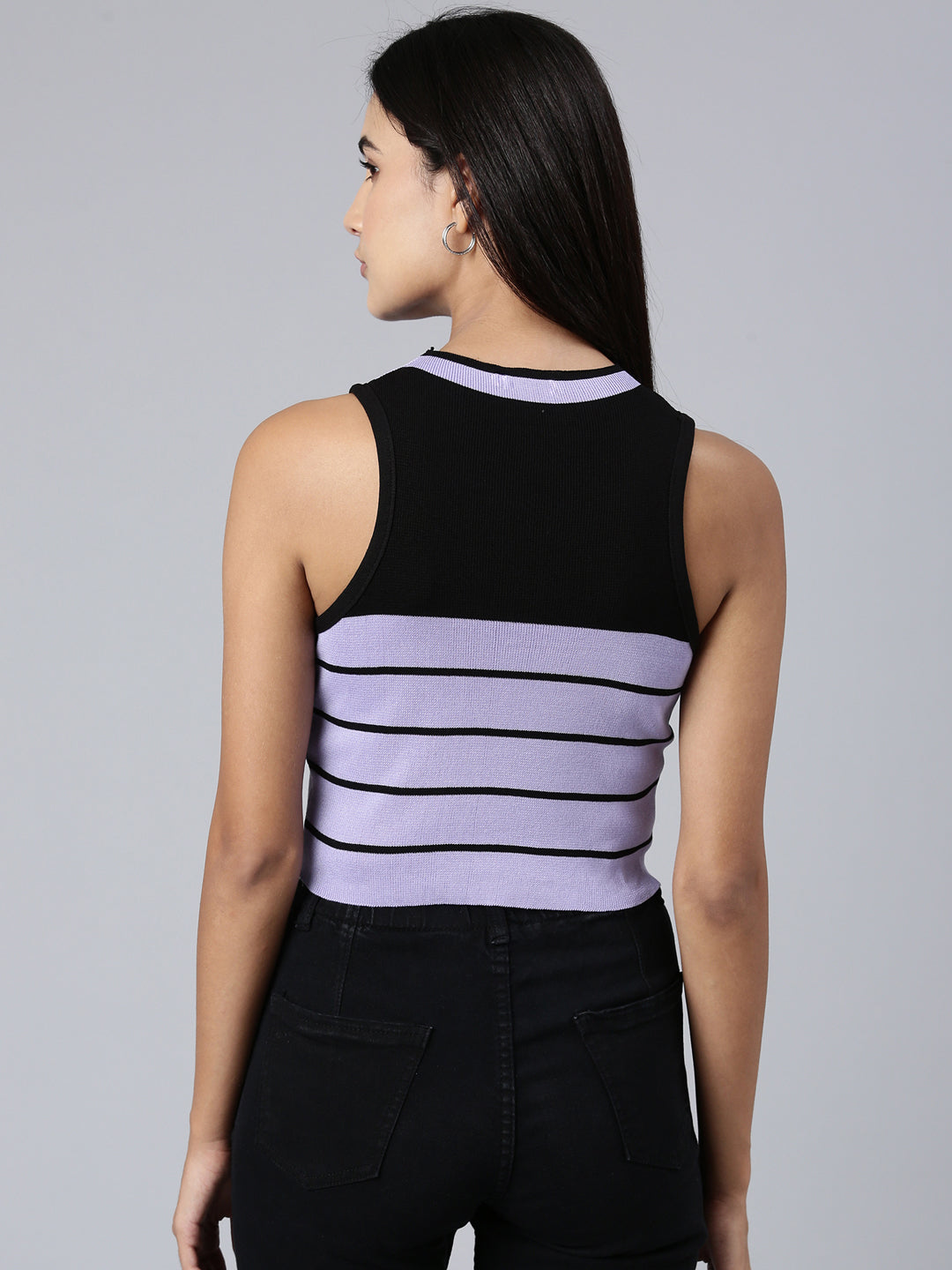 Women Lavender Striped Tank Crop Top