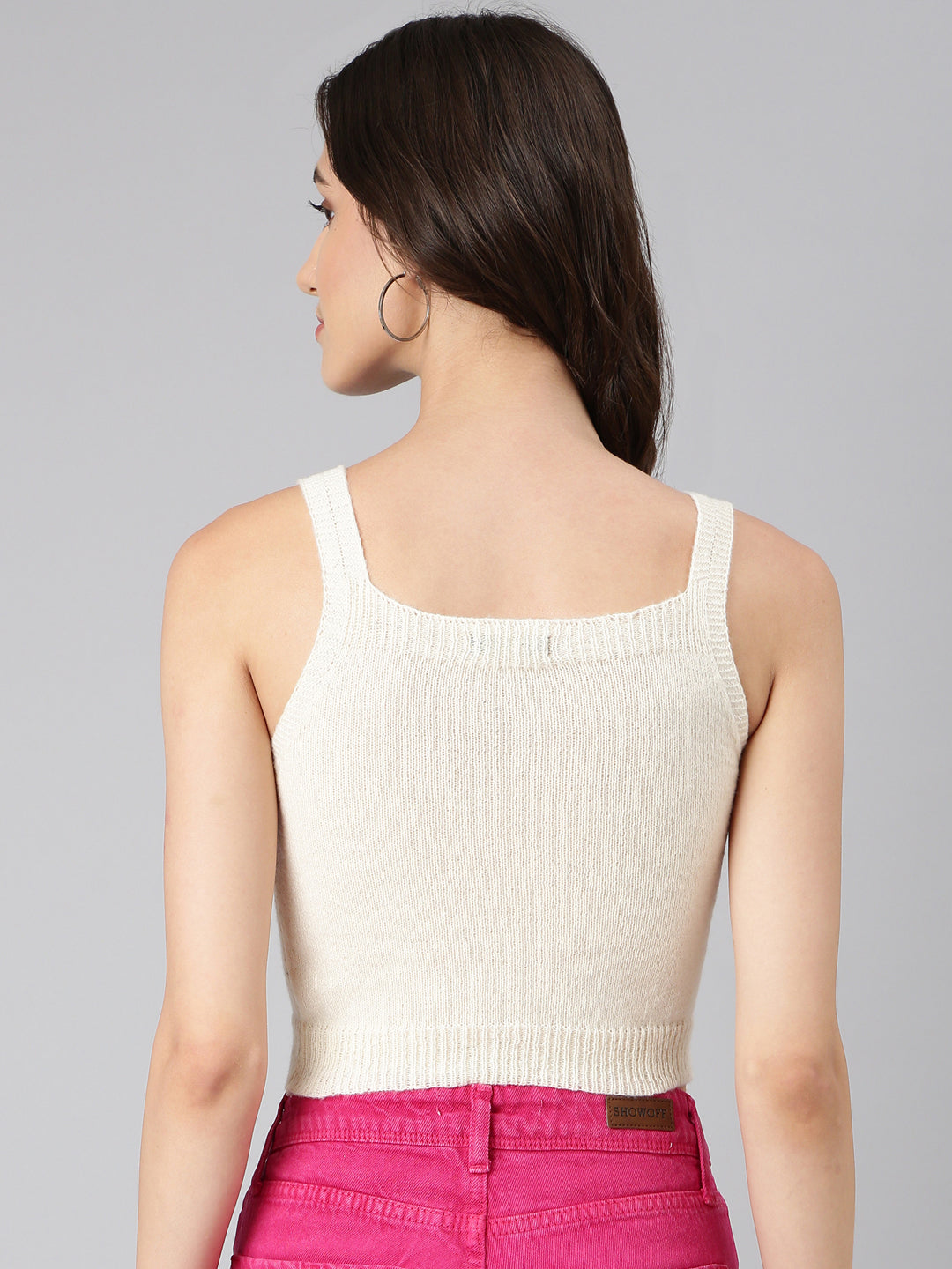 Women Cream Solid Crop Top