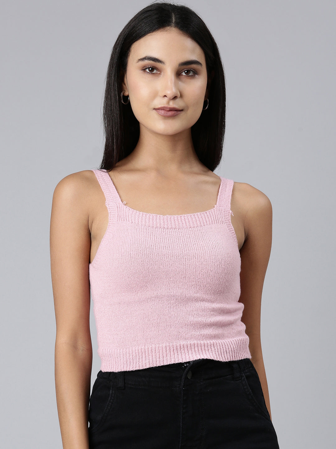 Women Pink Solid Crop Top