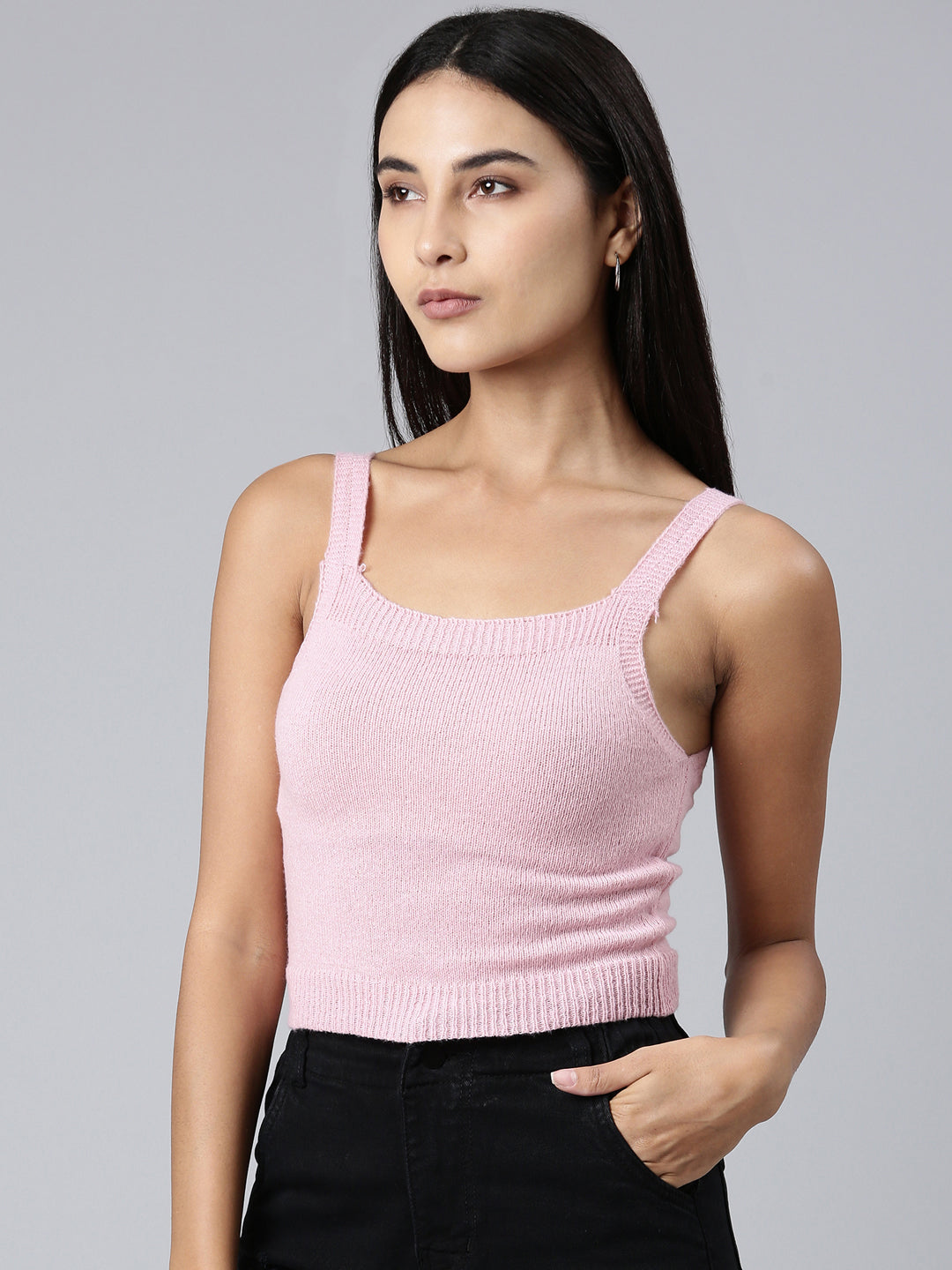 Women Pink Solid Crop Top